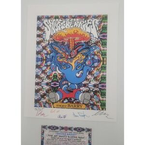 The Snozzberries band signed blotter art by artist Levy signed by band and Levy